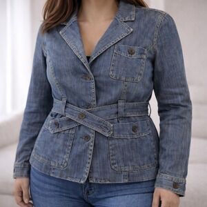 Polo Jeans Co Ralph Lauren Denim Jacket Women's XL Belted Blue Button Front READ